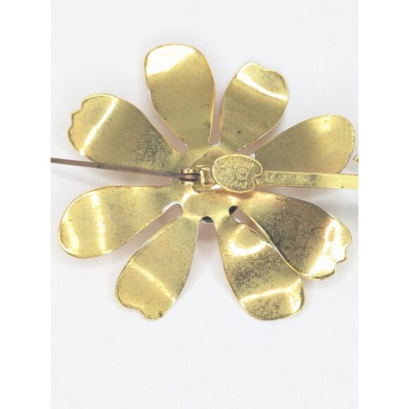 Vintage Original By Robert Enamel Flower Brooch Pin Yellow Orange Daisy Signed - Picture 3 of 10